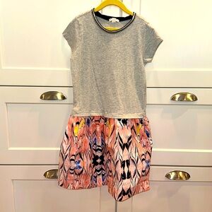 Crewcuts Girls Gray Tee Dress with Pink Multicolor Patterned Skirt